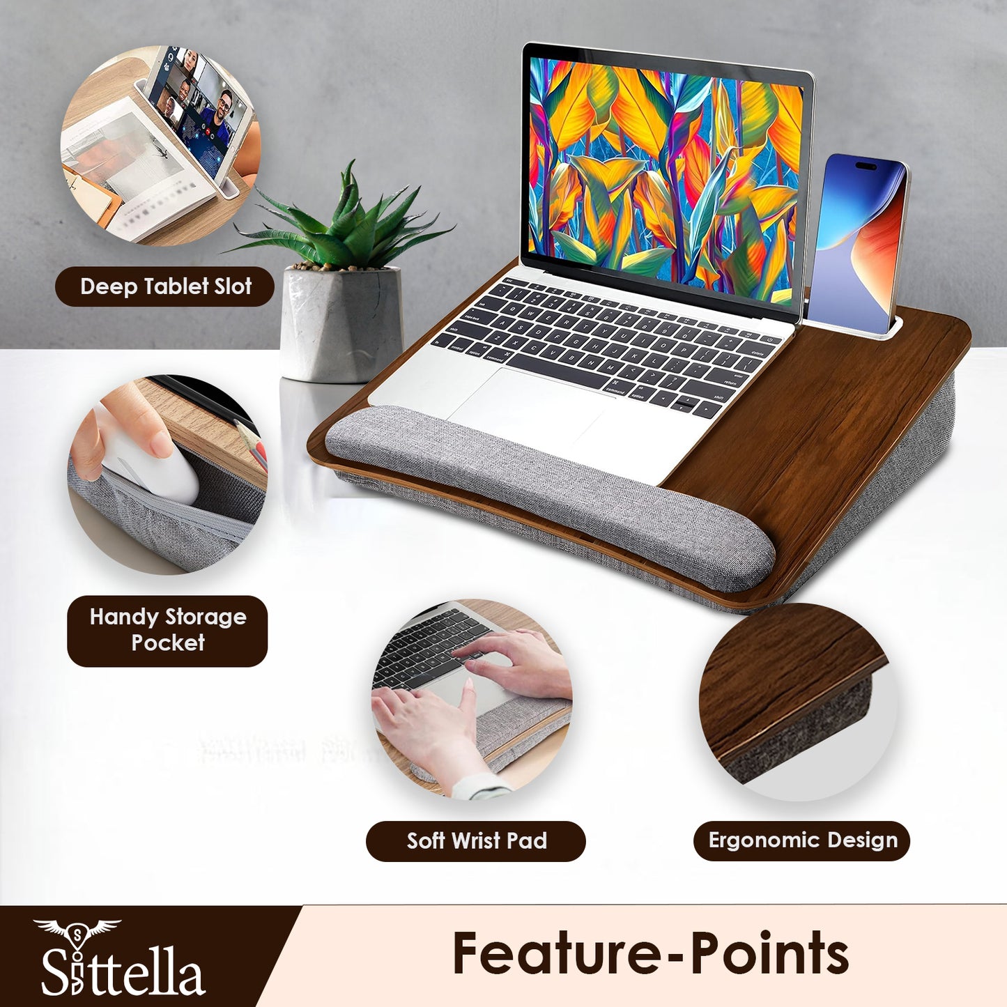 Portable Laptop Lap Desk with Soft Wrist Pad and Handy Storage Pocket, Fits up to 15.6 inch Laptop