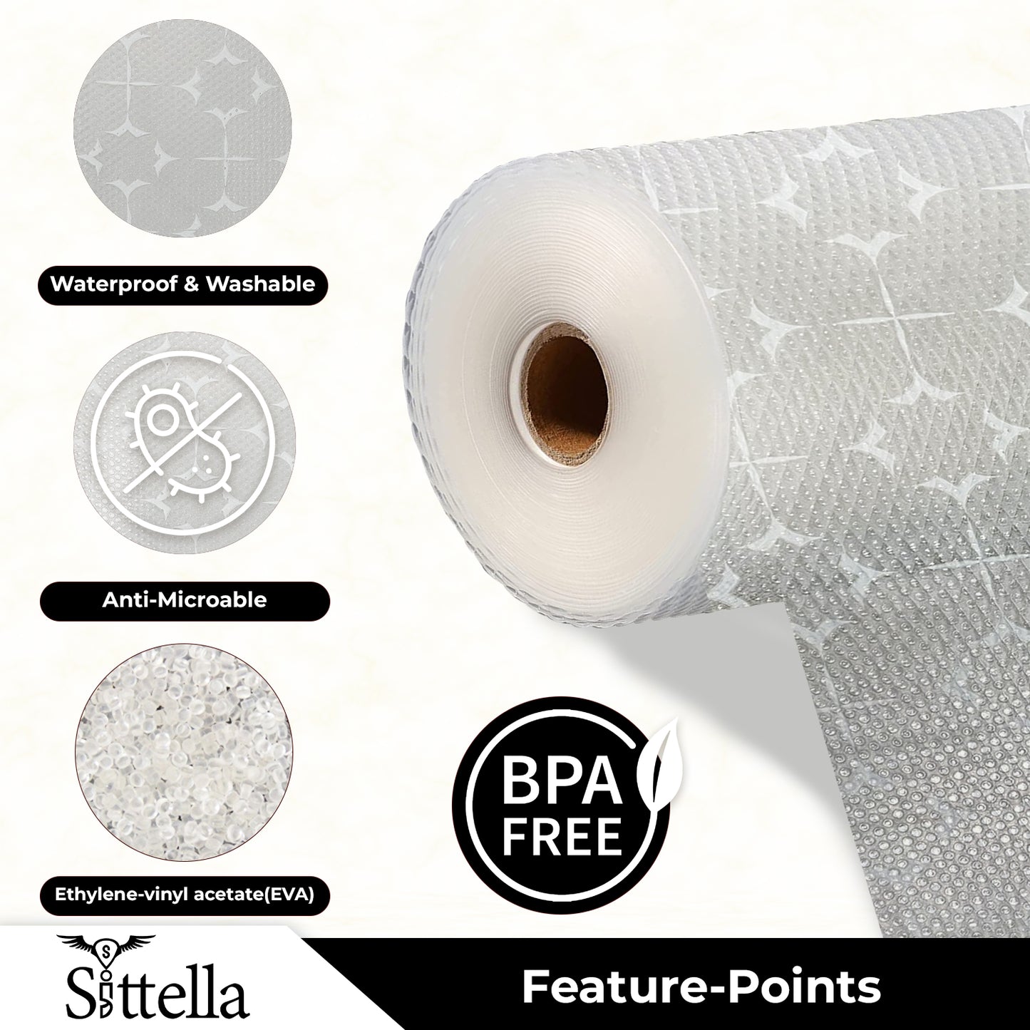 SITTELLA Printed Shelf Liner – Anti-Slip Mat for Kitchen, Drawers & Fridge (White-Star Design)