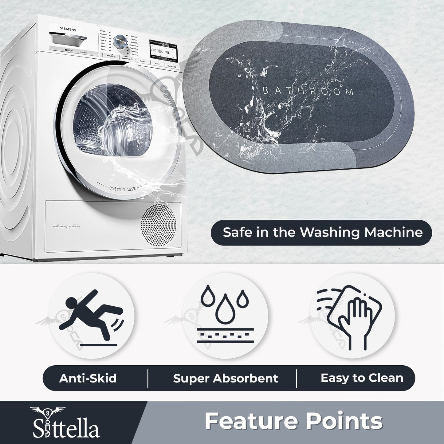 3.5mm Anti-Skid Water Soaking Bathroom Print Door Mat, Water Absorbent Mat (60x40cm, Gray)