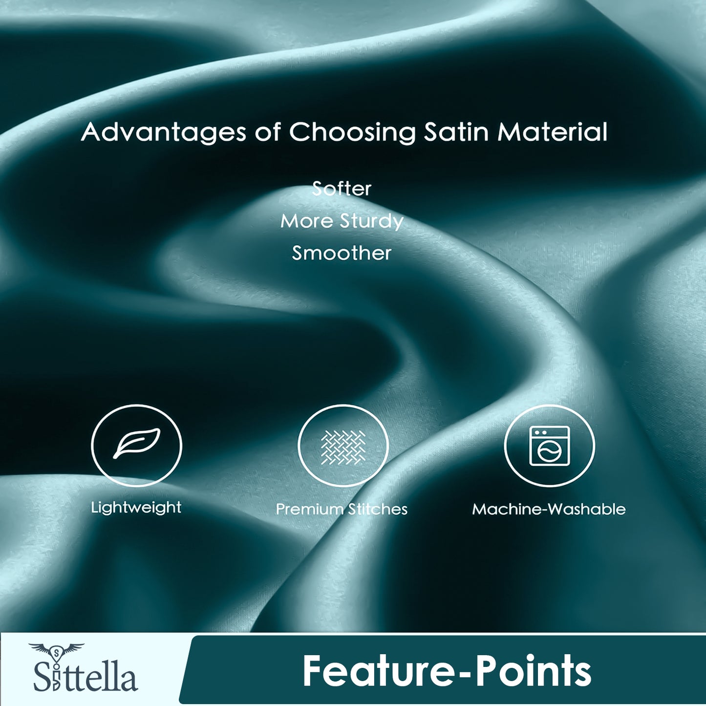 Satin Silk Pillow Covers with 3 Free Scrunchies - Soft & Smooth for Hair & Skin (Teal)