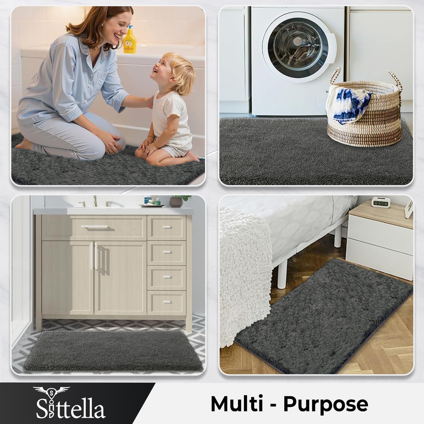 Sittella Premium 1800 GSM Microfiber Bath Mat | Super Soft, Anti-Skid & Highly Absorbent | Quick-Dry, Washable Rectangle Mat for Door,Bathroom & Kitchen 40x60