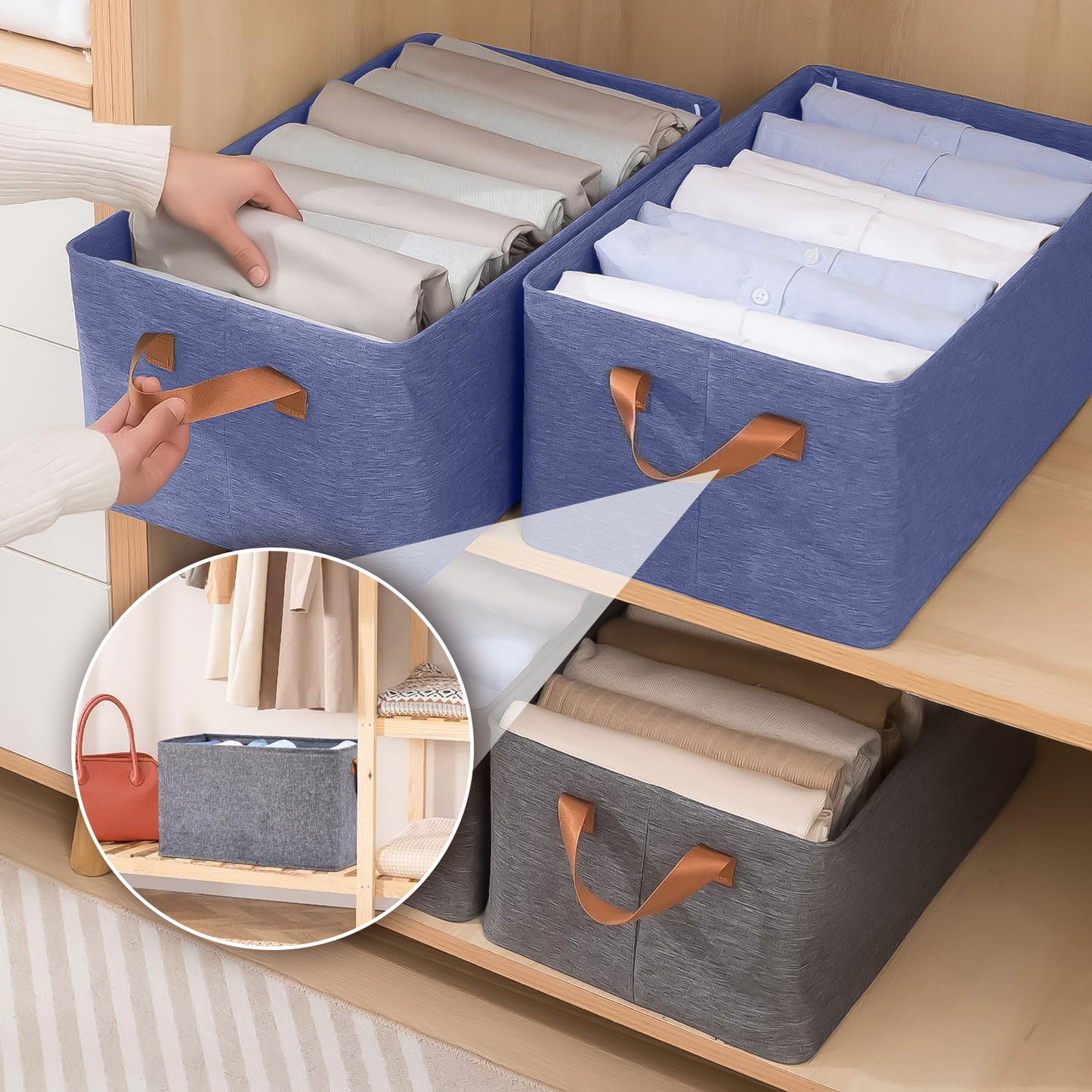 Foldable Wardrobe Organizer with Durable Handle (Blue)