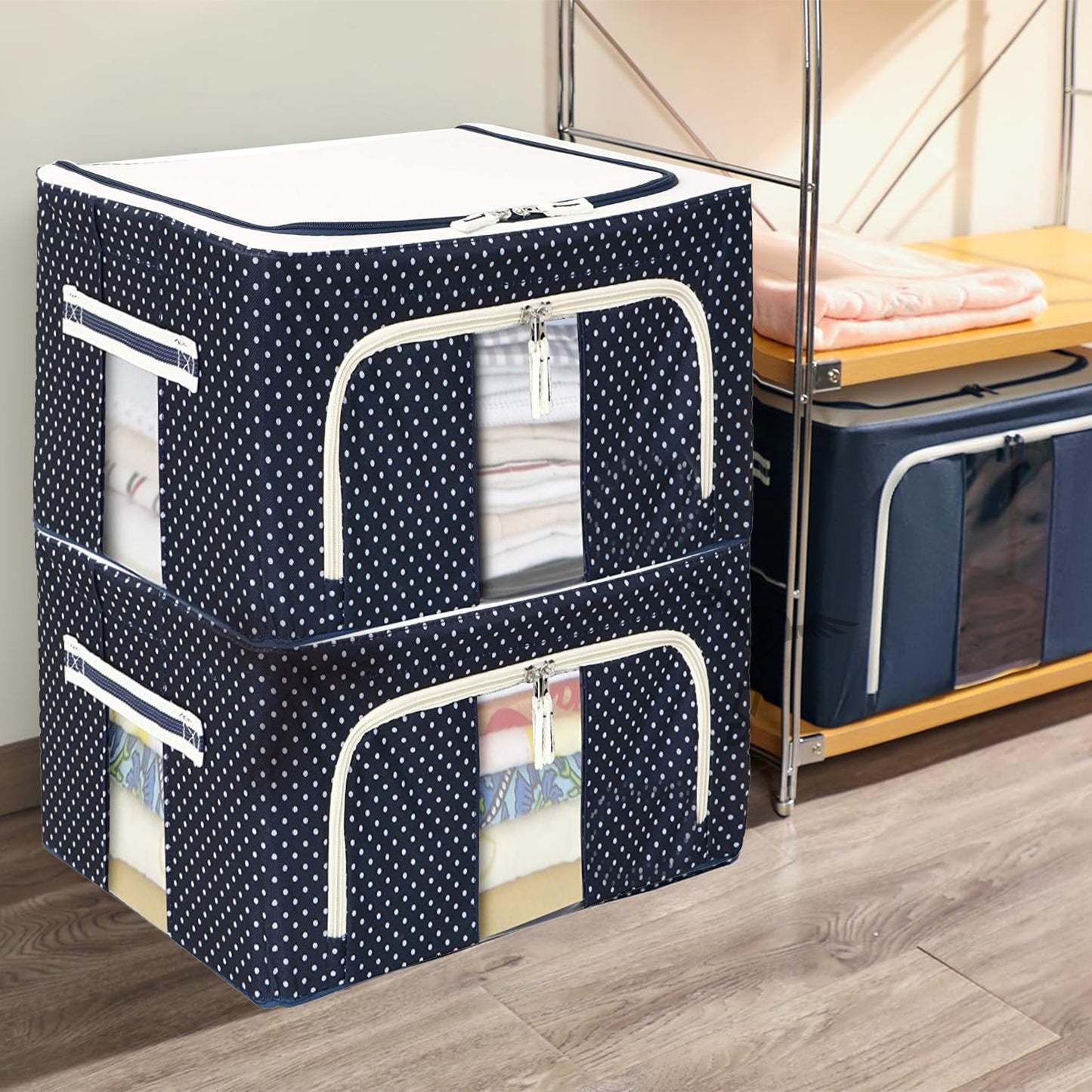 Double-Sided Zipper Storage Box – Foldable Organizer for Clothes & More (Blue)