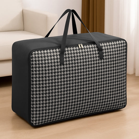Sittella Large Foldable Storage Bag with Zipper-Houndstooth Design, Organizer (37 liter pack of 1-Brown)