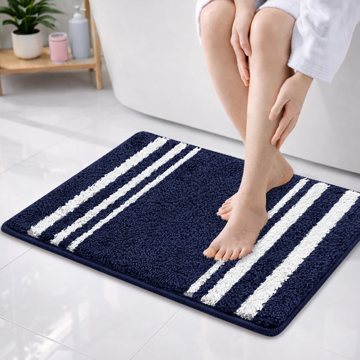 Sittella ® 1500 GSM | 60×40 cm| Microfiber Anti-Skid Bathroom Door Mat | Ultra Soft Plush & Super Absorbent | Quick-Dry, Washable Floor Rug for Bathroom & Door |Navy Blue