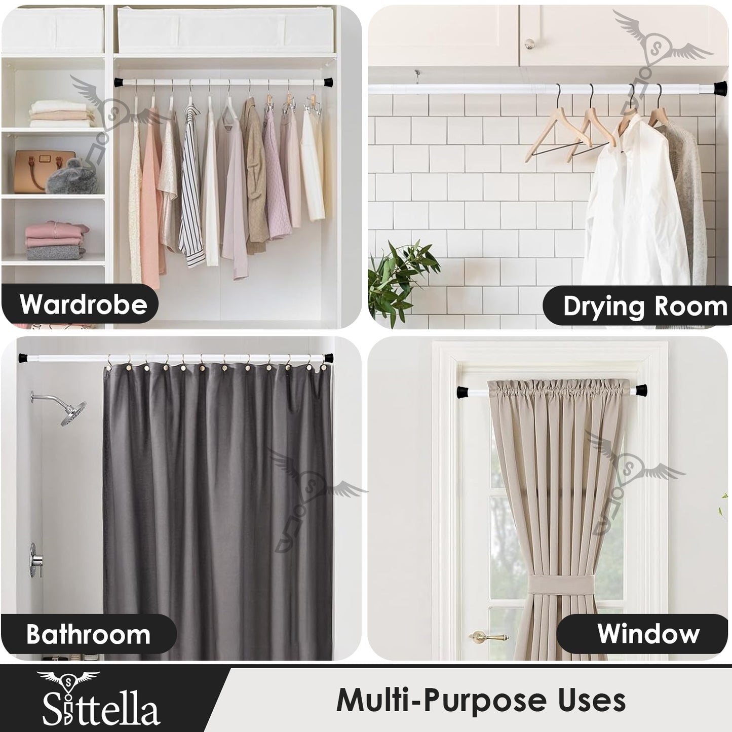 Extendable Shower Curtain Tension Rod Non-Drilling Anti-Skid Spring Pull Rod