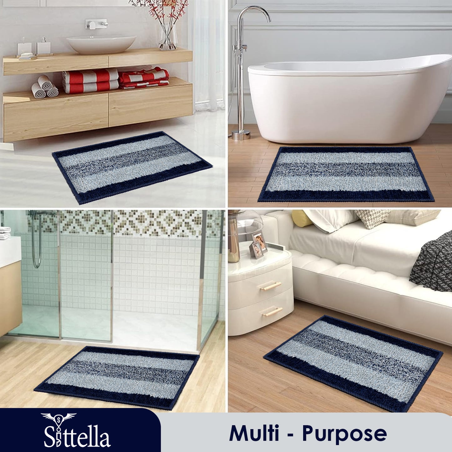 Anti-Skid Microfiber Bathroom Door Mat, Water Absorbent Floor mat (50X35cm) (Blue)