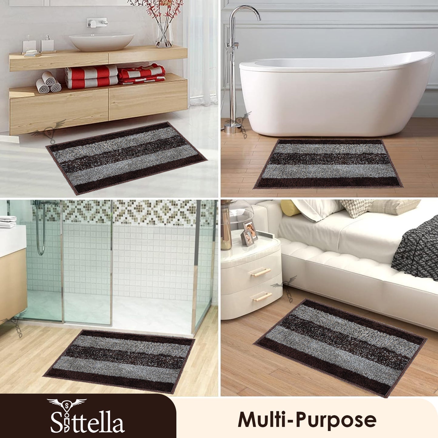 Anti-Skid Microfiber Bathroom Door Mat, Water Absorbent Floor mat (50X35cm) (Brown)