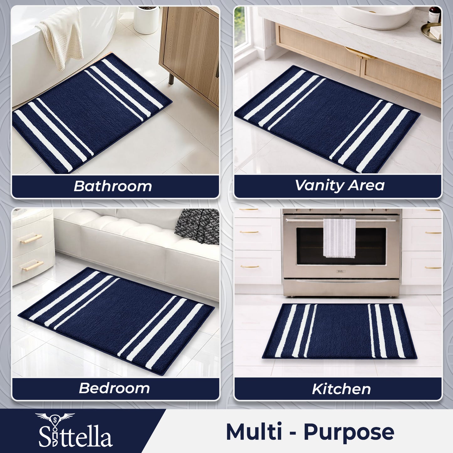 CANWAY ® 1500 GSM | 60×40 cm| Microfiber Anti-Skid Bathroom Door Mat | Ultra Soft Plush & Super Absorbent | Quick-Dry, Washable Floor Rug for Bathroom & Door |Navy Blue