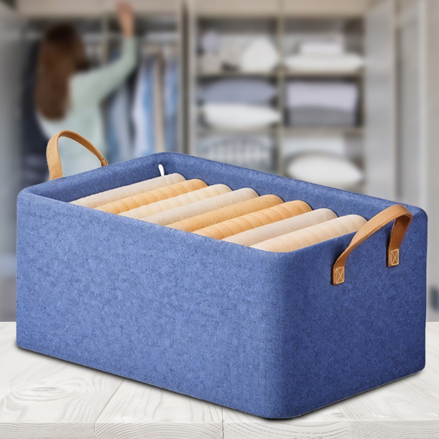 Foldable Wardrobe Organizer with Durable Handle (Blue)