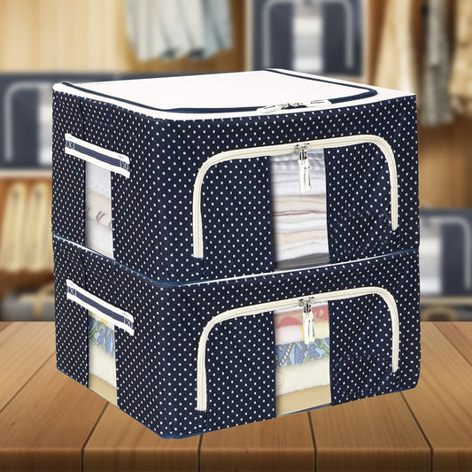 Double-Sided Zipper Storage Box – Foldable Organizer for Clothes & More (Blue)