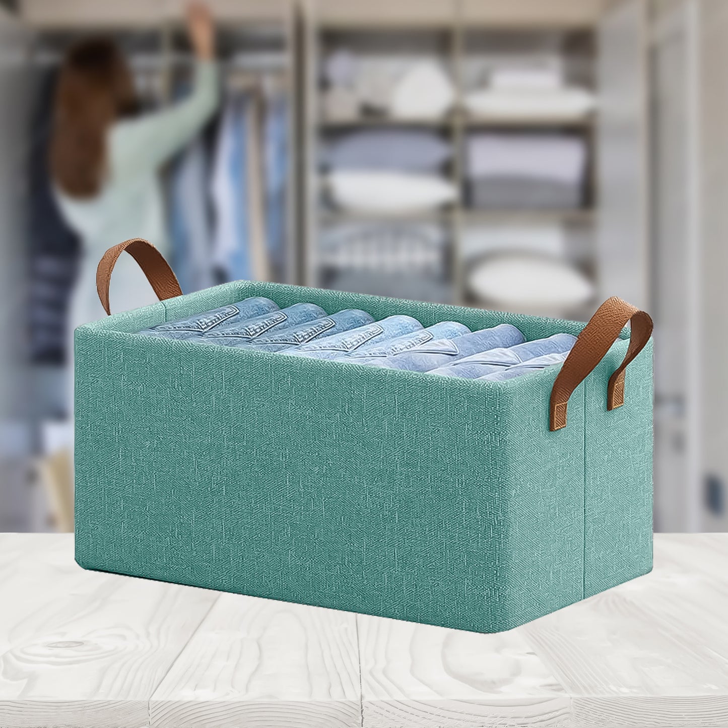 Foldable Wardrobe Organizer with Durable Handle (Navy-Blue