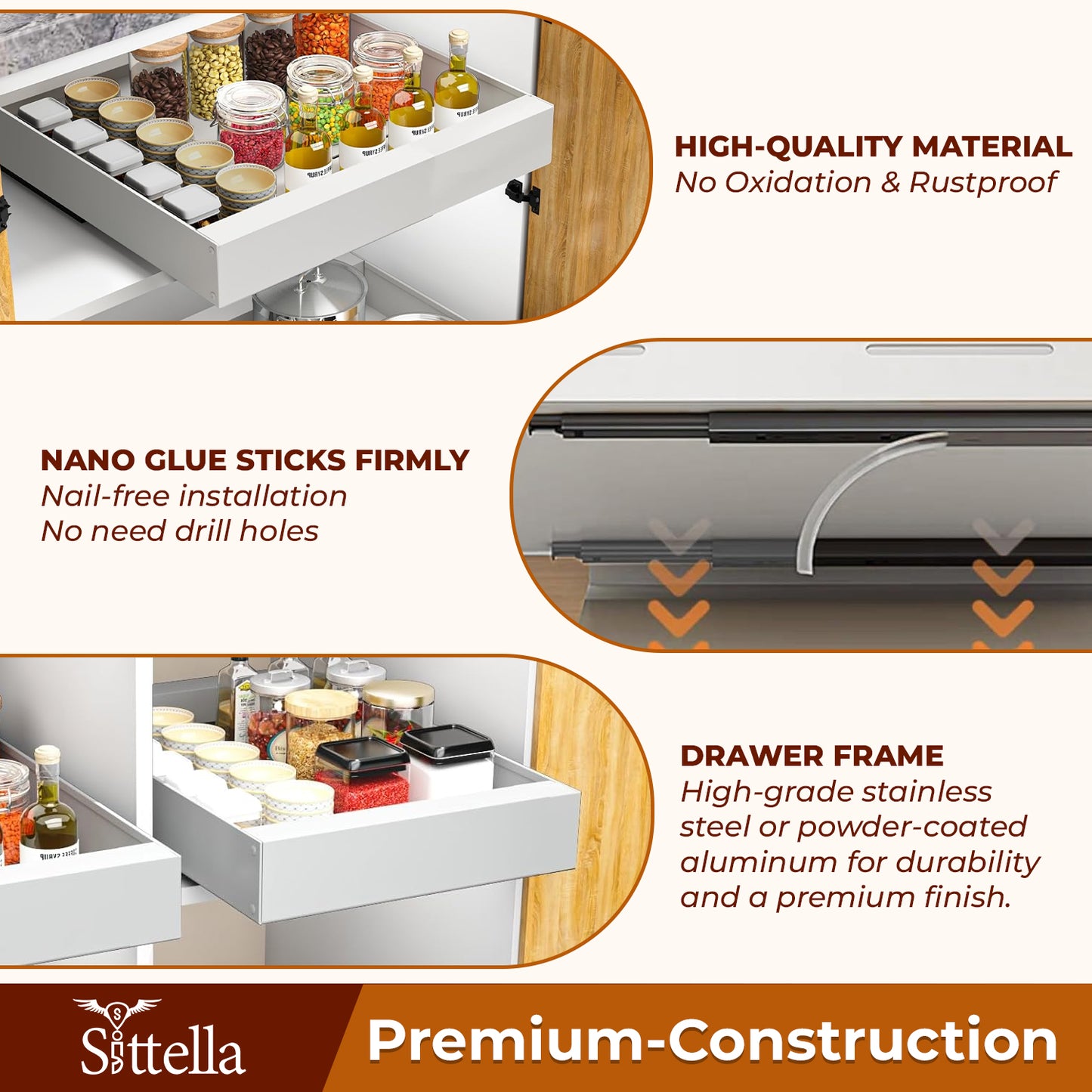 Pull Out Cabinet Organizer, Slide Out Drawers for Kitchen Cabinets for Pantry, Bathroom, Living Room (L-38cm/W-25cm/H-6 cm)