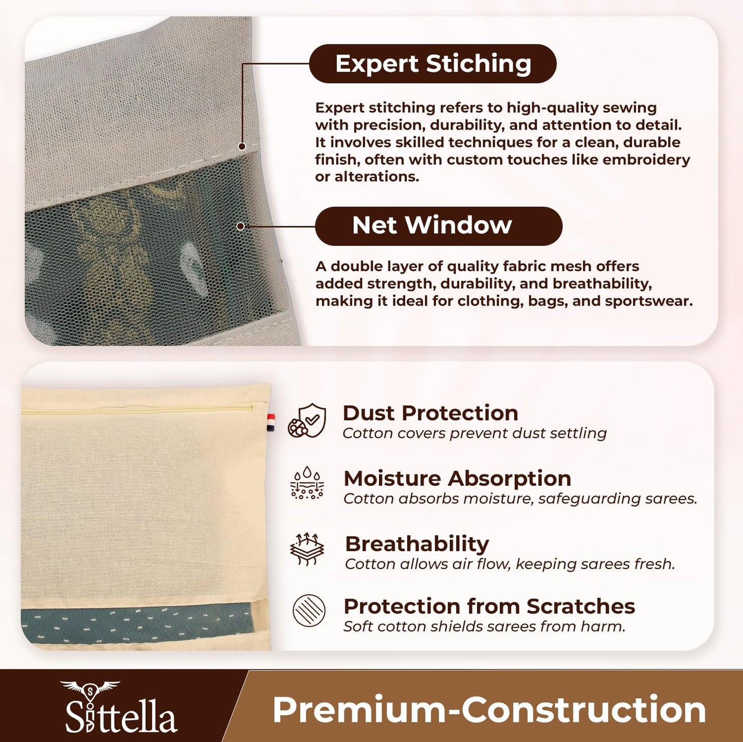 Saree Clothes Bags/Covers/Poches For Storage With Zip Closure (16 X 14 Inches, Beige)