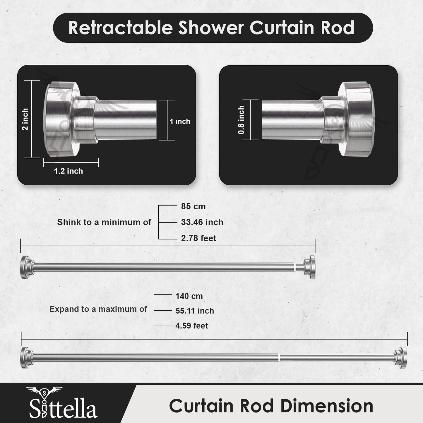 Extendable Shower Curtain Tension Rod Non-Drilling Anti-Skid Spring Pull Rod - (Stainless Steel, Silver)