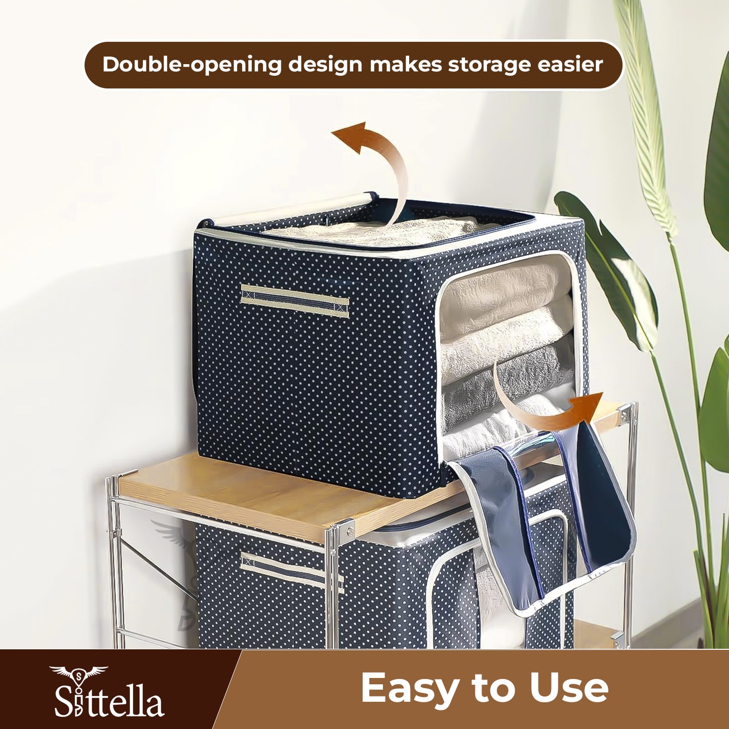 Double-Sided Zipper Storage Box – Foldable Organizer for Clothes & More (Blue)