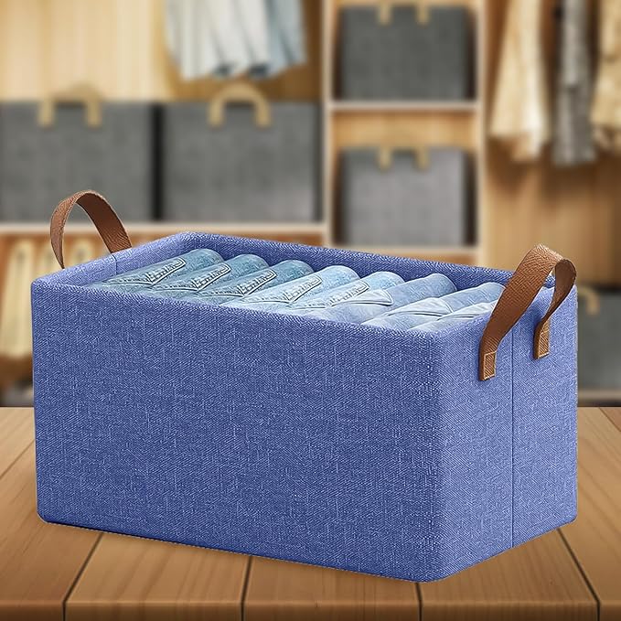 Foldable Wardrobe Organizer with Durable Handle, Stuff Storage Box Closet Drawer Organizers for Clothes, Toys, Books, Blanket etc. (White)