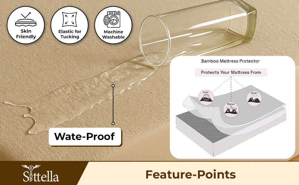 Waterproof Cotton Mattress Protector – Hypoallergenic, Soft, Breathable, Queen 78"x60", Beige
