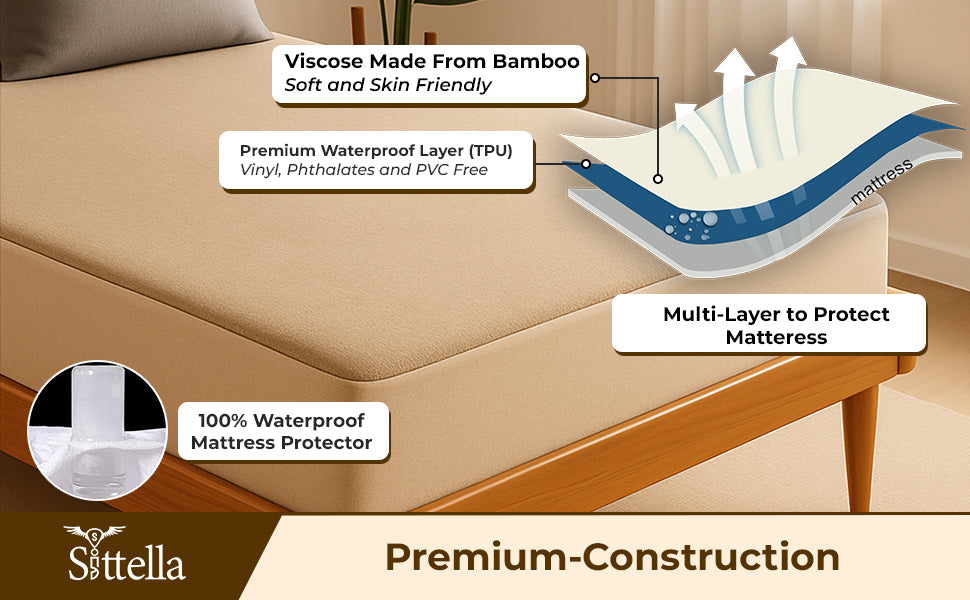 Waterproof Cotton Mattress Protector – Hypoallergenic, Soft, Breathable, Queen 78"x60", Beige