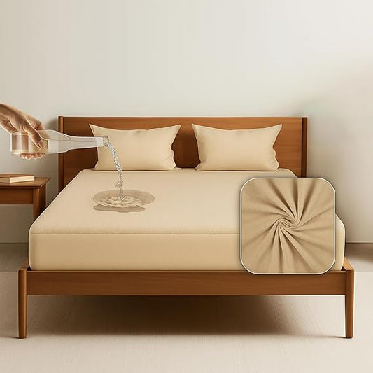 Waterproof Cotton Mattress Protector – Hypoallergenic, Soft, Breathable, Queen 78"x60", Beige