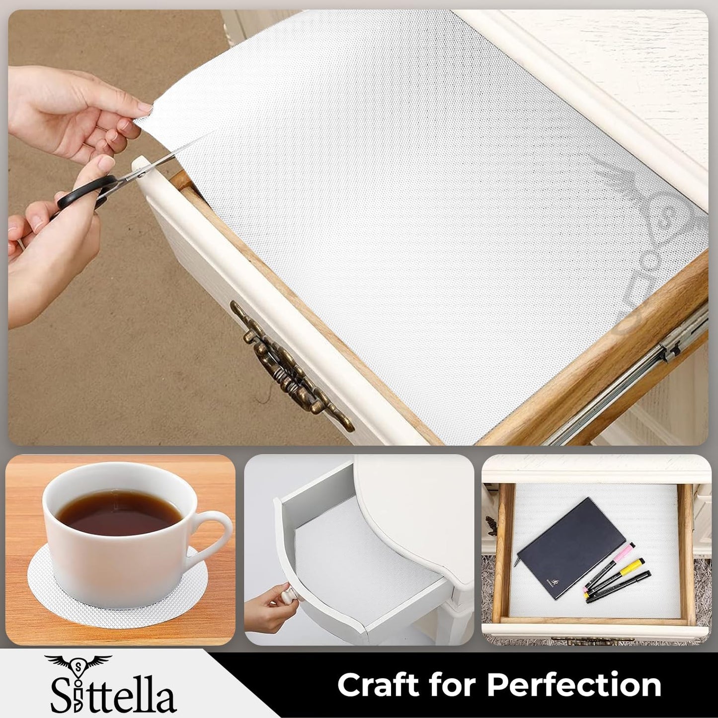 Drawer Mat Multi-Purpose EVA Non-Slip Waterproof Kitchen & Bathroom Shelf Liner (White)