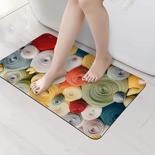 3D Foam Print Anti-Skid Water Absorbent Bathroom Mat (40x60cm) - Foam Print