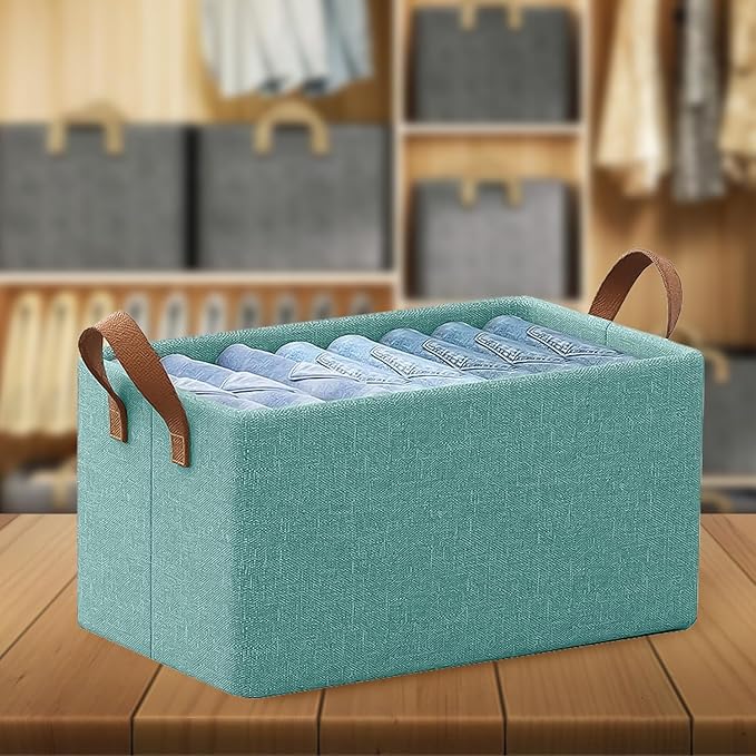 Foldable Wardrobe Organizer with Durable Handle, Stuff Storage Box Closet Drawer Organizers for Clothes, Toys, Books, Blanket etc. (White)