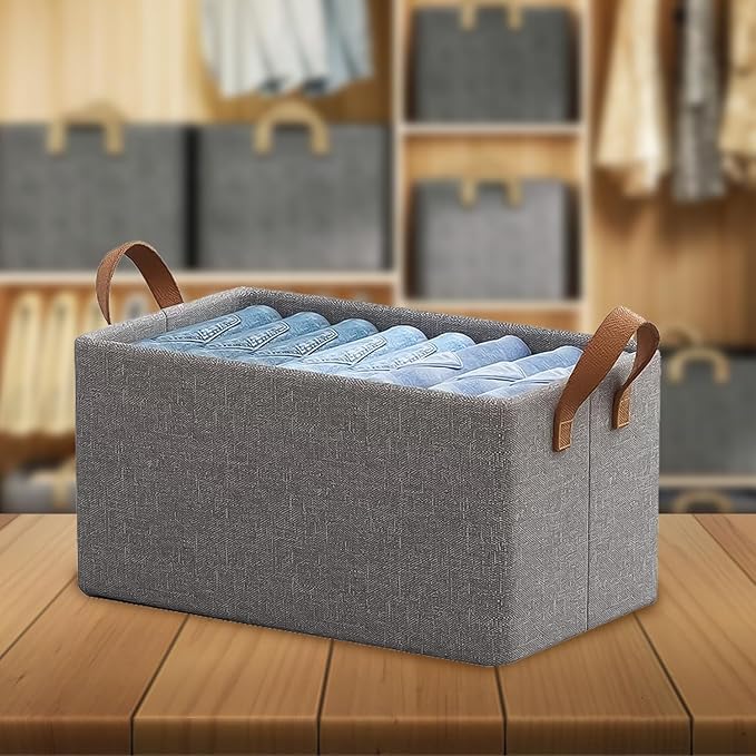 Foldable Wardrobe Organizer with Durable Handle, Stuff Storage Box Closet Drawer Organizers for Clothes, Toys, Books, Blanket etc. (White)