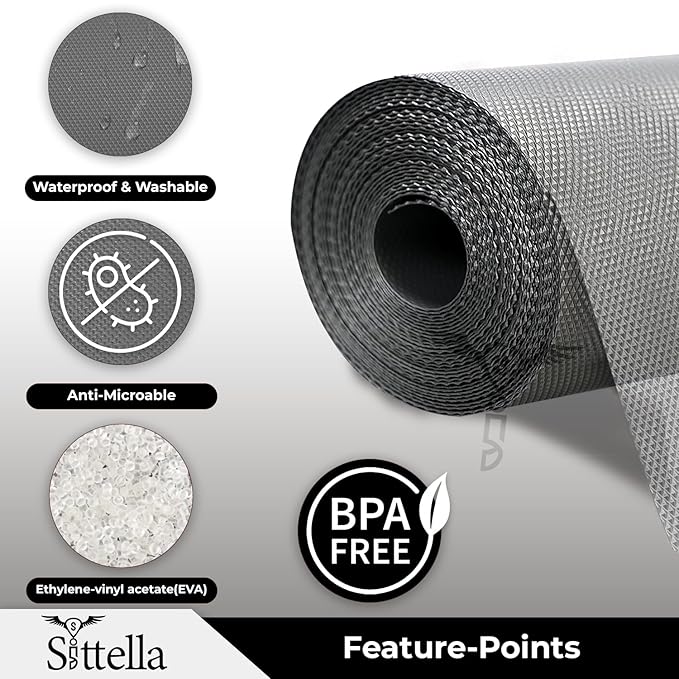 Drawer Mat Multi-Purpose EVA Non-Slip Waterproof Kitchen & Bathroom Shelf Liner (Grey)