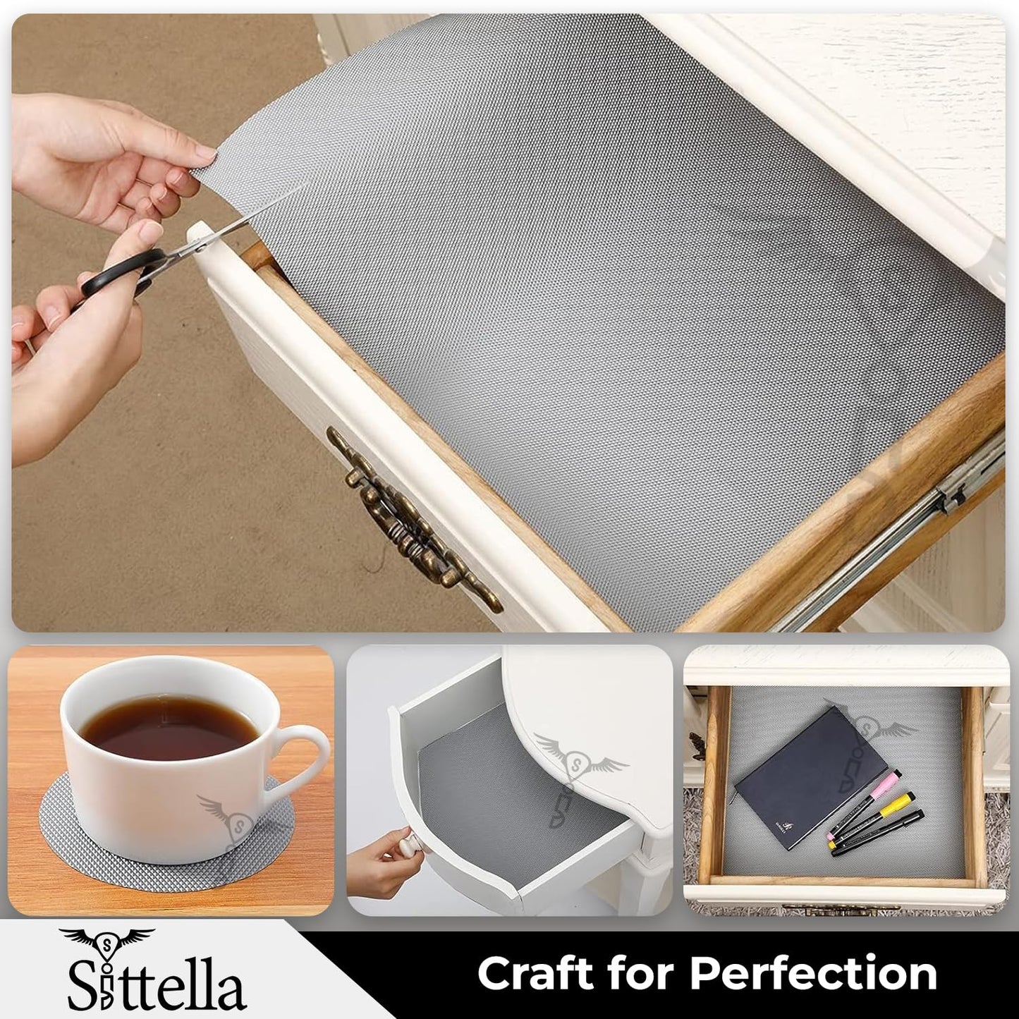 Drawer Mat Multi-Purpose EVA Non-Slip Waterproof Kitchen & Bathroom Shelf Liner (Grey)