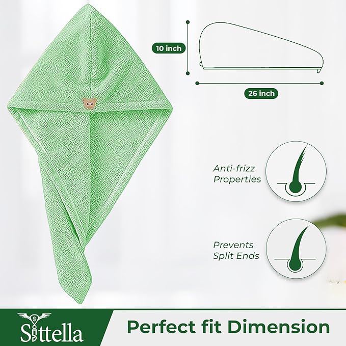 Hair Towel Wrap for Women – Quick-Dry Microfiber, Super Absorbent with Elastic Loop (Green)