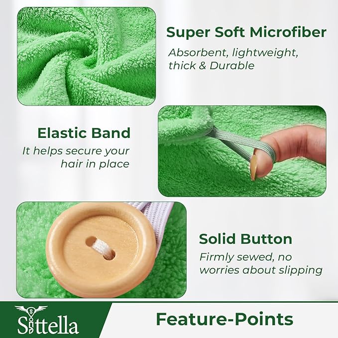 Hair Towel Wrap for Women – Quick-Dry Microfiber, Super Absorbent with Elastic Loop (Green)