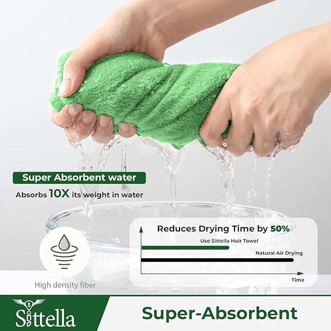 Hair Towel Wrap for Women – Quick-Dry Microfiber, Super Absorbent with Elastic Loop (Green)