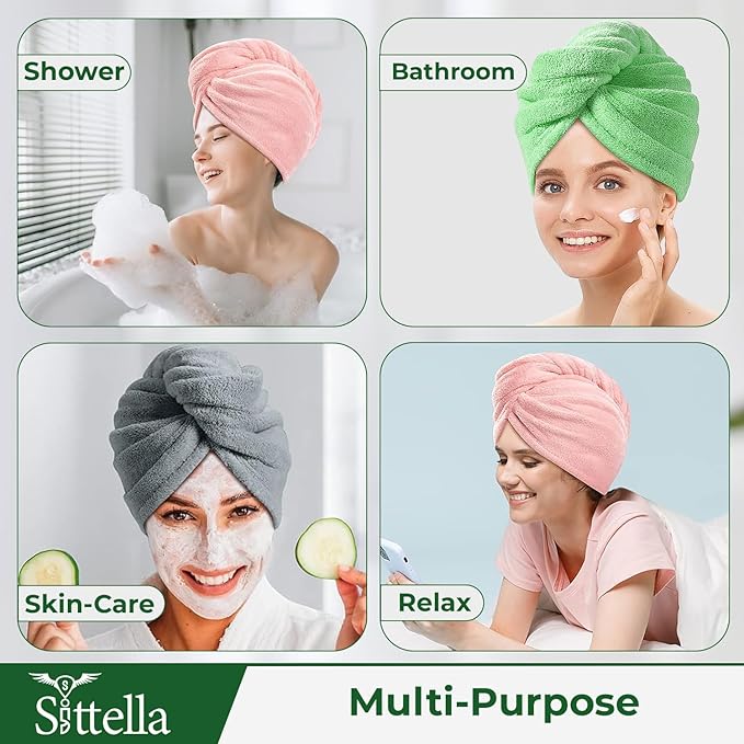 Hair Towel Wrap for Women – Quick-Dry Microfiber, Super Absorbent with Elastic Loop (Green)