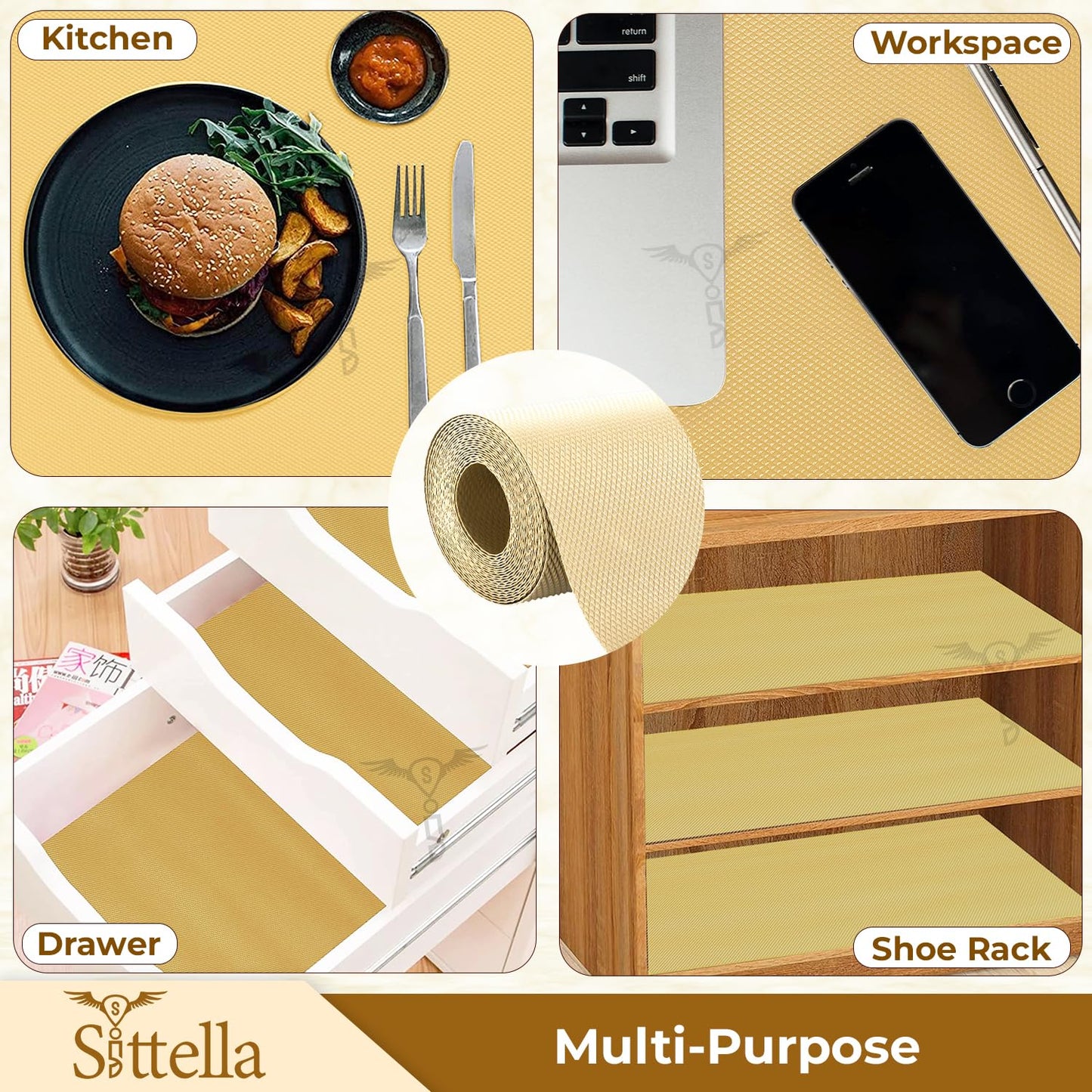 Drawer Mat Multi-Purpose EVA Non-Slip Waterproof Kitchen & Bathroom Shelf Liner (Ivory)