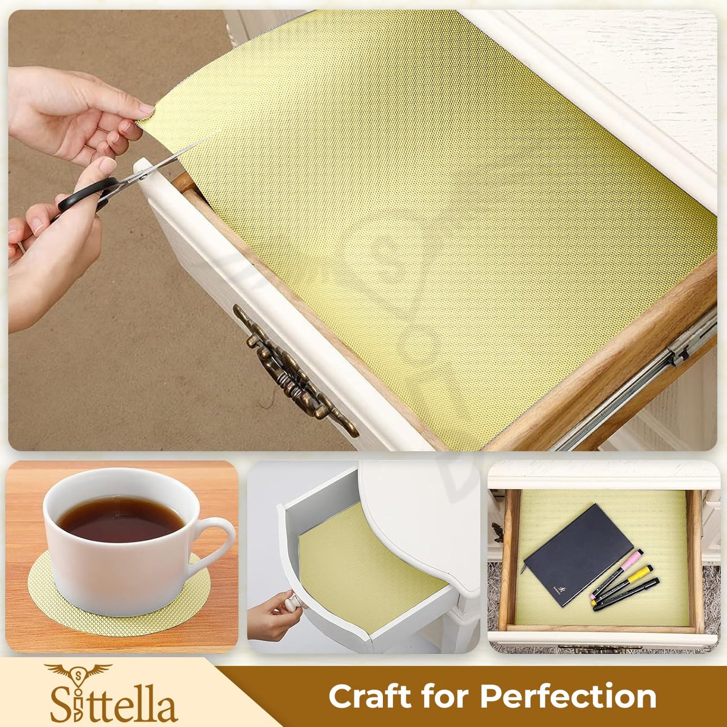 Drawer Mat Multi-Purpose EVA Non-Slip Waterproof Kitchen & Bathroom Shelf Liner (Ivory)