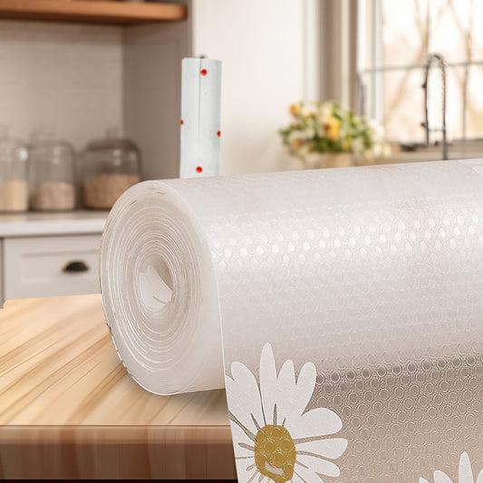 SITTELLA Printed Shelf Liner – Anti-Slip Mat for Kitchen, Drawers & Fridge (White-Flower Design)