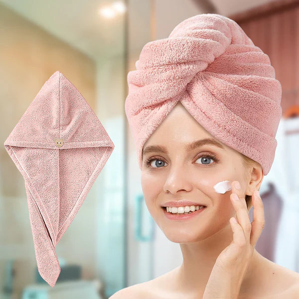 Hair Towel Wrap for Women – Quick-Dry Microfiber, Super Absorbent with Elastic Loop (Green)