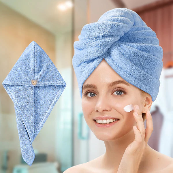 Quick Drying Microfiber Hair Towel Wrap for Women, Super Absorbent with Elastic Loop (Pink)