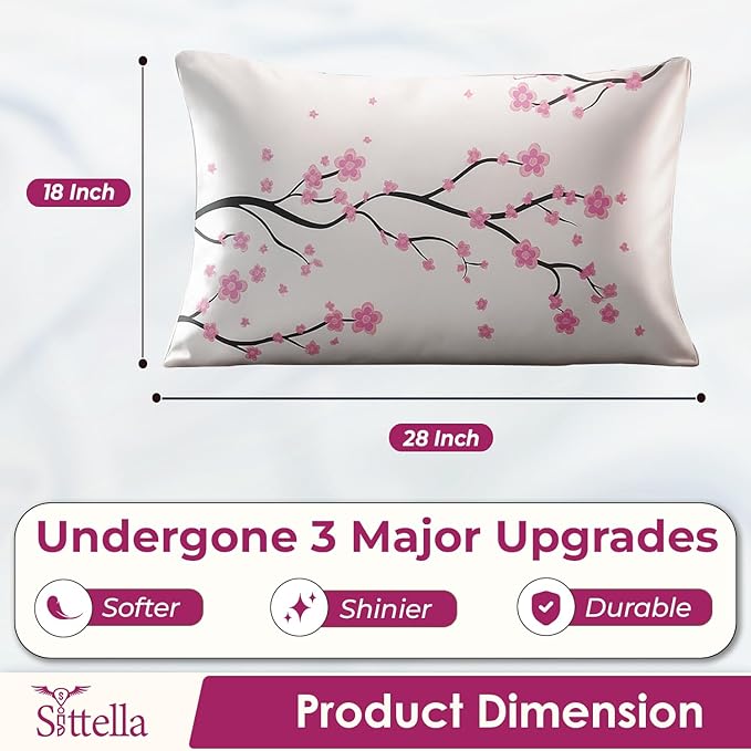 SITTELLA® Floral 600 TC Silk Pillow Covers – Set of 2 with 3 Free Satin Scrunchies – Soft Envelope Closure Pillowcases for Hair & Skin – 72x46 cm (White-Flower)