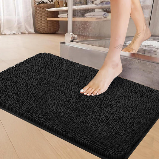 Microfiber Bathroom Door Mat Super Soft Anti Slip Floor Mat for Home Kitchen Bedroom (Black - 40 x 60 cm)