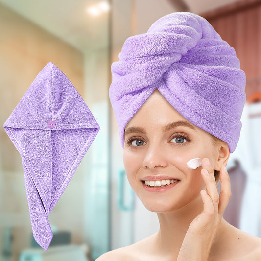 Quick Drying Microfiber Hair Towel Wrap for Women, Super Absorbent with Elastic Loop (Purple)