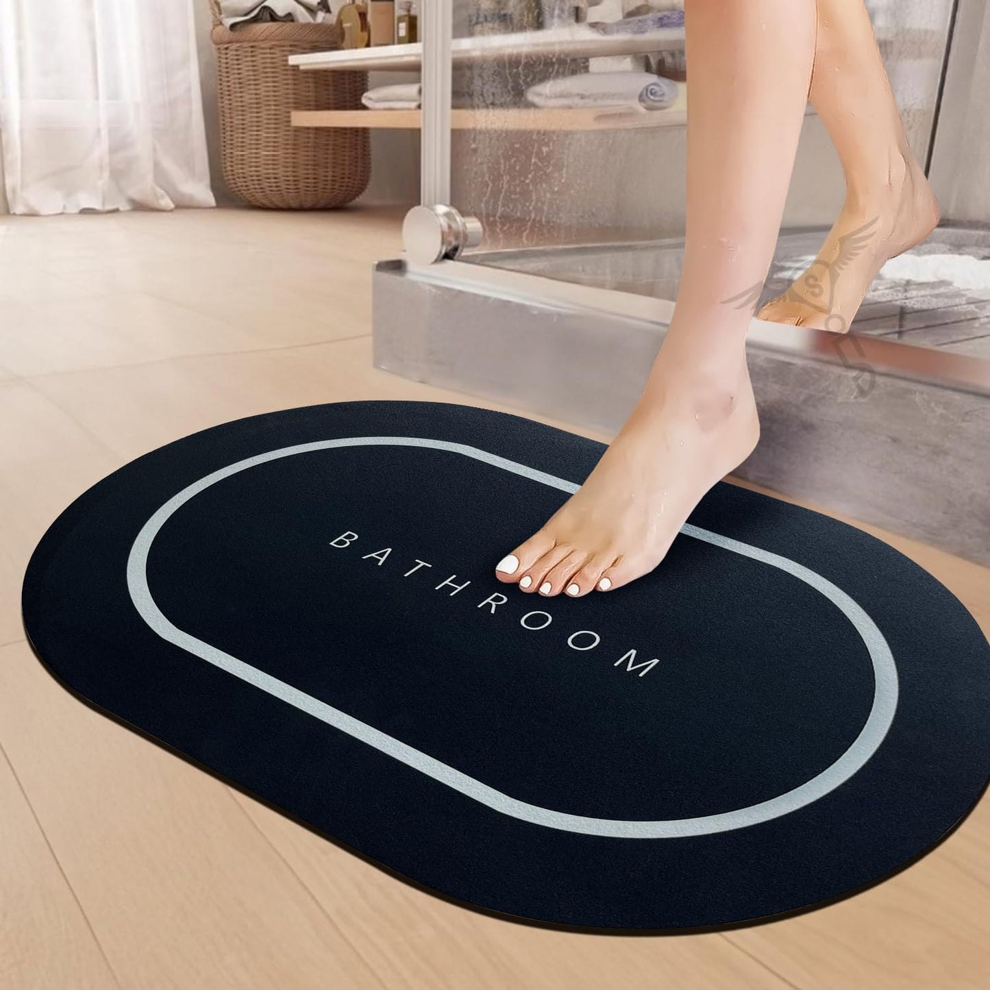 3.5mm Anti-Skid Water Soaking Bathroom Print Door Mat, Water Absorbent Mat (60x40cm, Black)