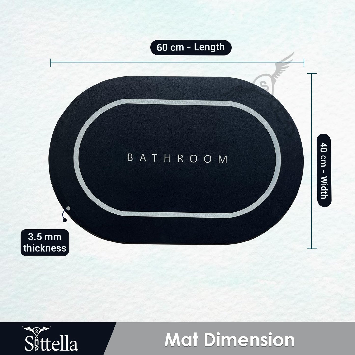 3.5mm Anti-Skid Water Soaking Bathroom Print Door Mat, Water Absorbent Mat (60x40cm, Black)