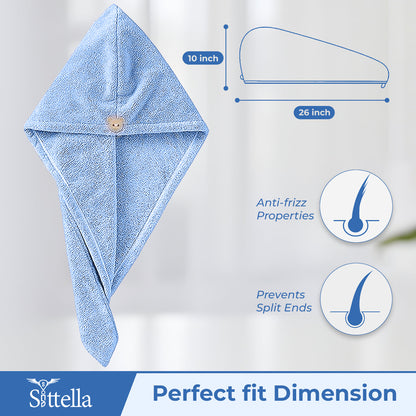Quick Drying Microfiber Hair Towel Wrap for Women, Super Absorbent with Elastic Loop (Sky Blue)