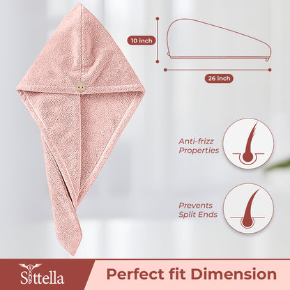 Quick Drying Microfiber Hair Towel Wrap for Women, Super Absorbent with Elastic Loop (Pink)