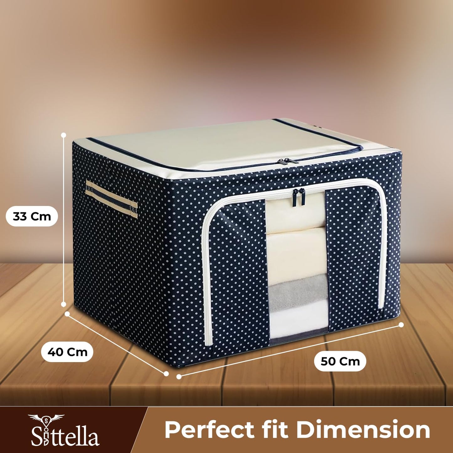 Double-Sided Zipper Wardrobe Organizer - Foldable & Durable Storage Box (Blue)