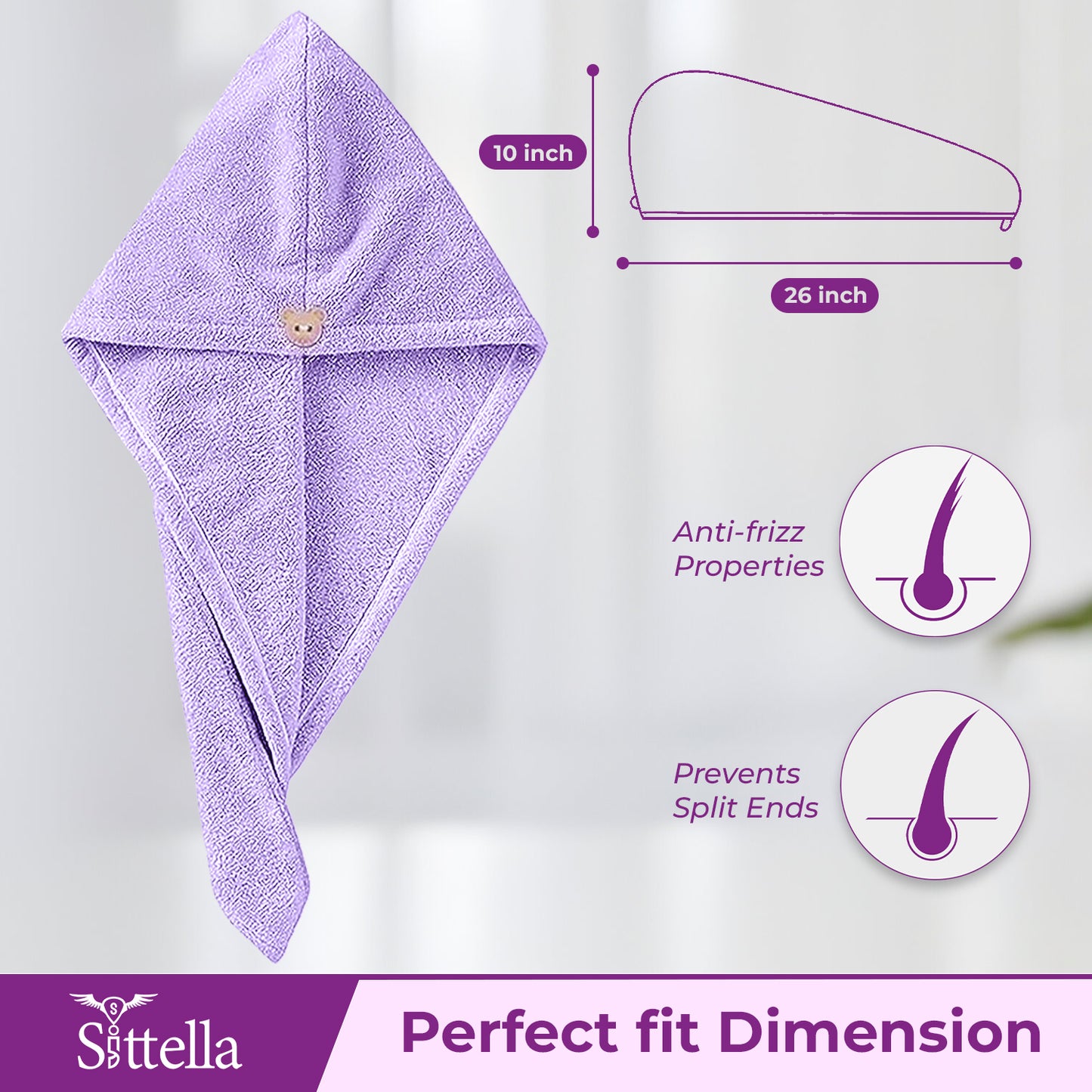 Quick Drying Microfiber Hair Towel Wrap for Women, Super Absorbent with Elastic Loop (Purple)