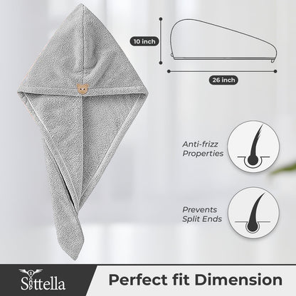 Hair Towel Wrap for Women – Quick-Dry Microfiber, Super Absorbent with Elastic Loop (Grey)