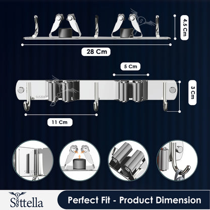 Stainless Steel 2 Racks with 3 Hooks Wall Mounted Broom and Mop Stick Holder, Hanging Tools for Home Kitchen Garden Laundry Garage (Silver)